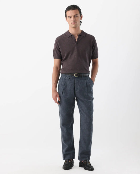 Rare Rabbit Men's Kaino Navy 100% Linen Plain Regular Fit Trouser