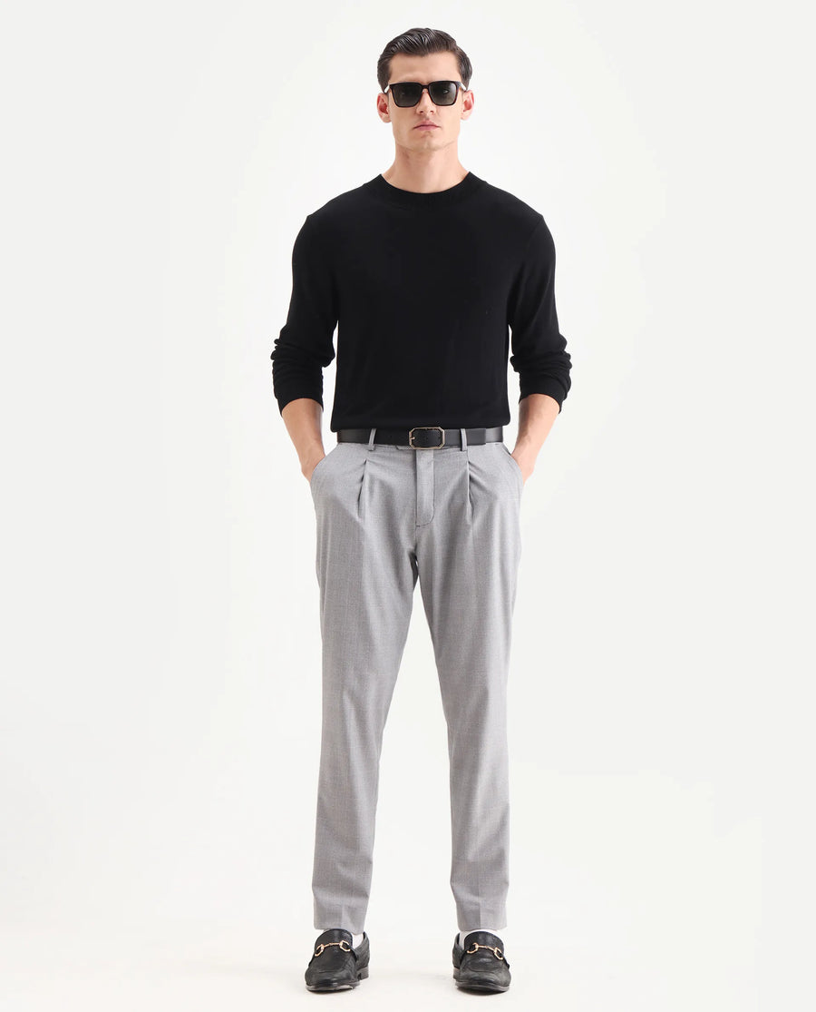 Rare Rabbit Men's Morst Grey Polyester Blend Checked Print Relaxed Fit Trouser