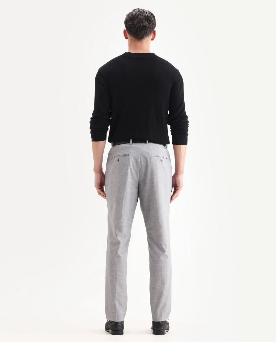 Rare Rabbit Men's Morst Grey Polyester Blend Checked Print Relaxed Fit Trouser