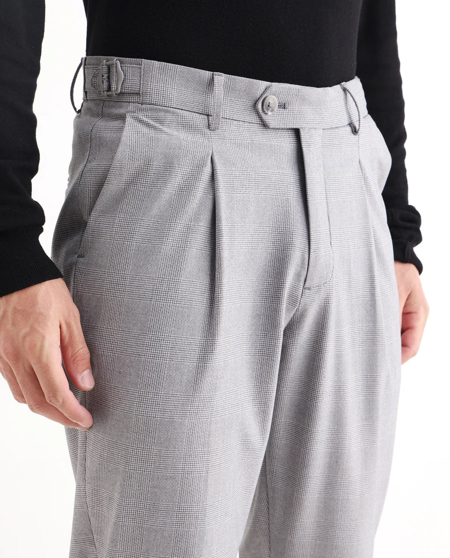 Rare Rabbit Men's Morst Grey Polyester Blend Checked Print Relaxed Fit Trouser