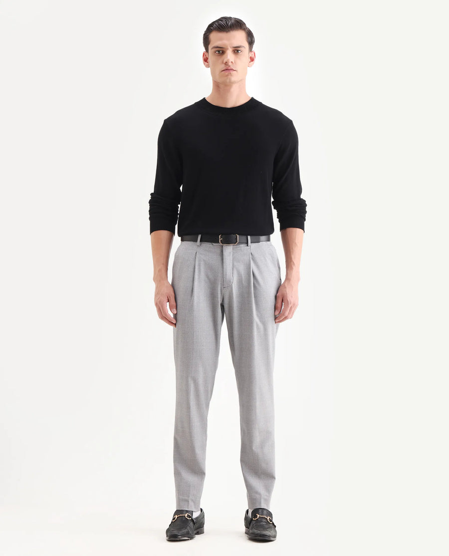 Rare Rabbit Men's Morst Grey Polyester Blend Checked Print Relaxed Fit Trouser