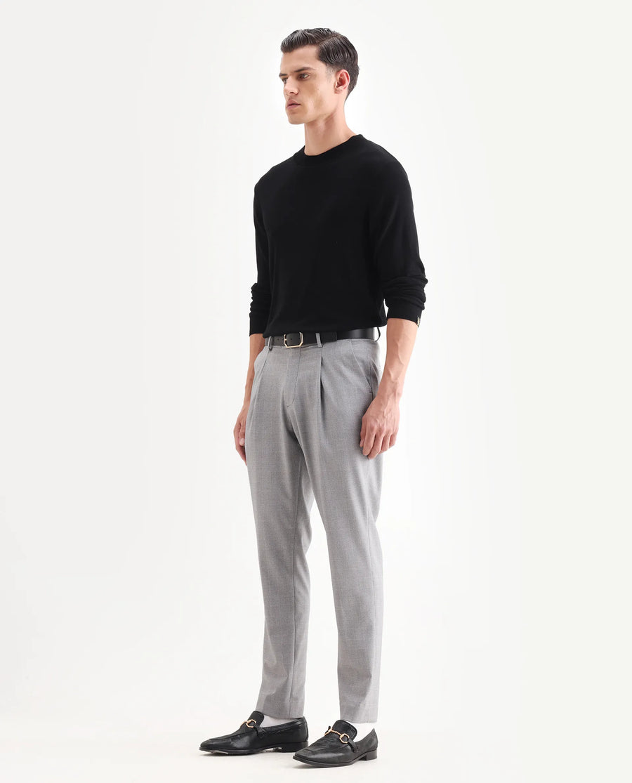 Rare Rabbit Men's Morst Grey Polyester Blend Checked Print Relaxed Fit Trouser