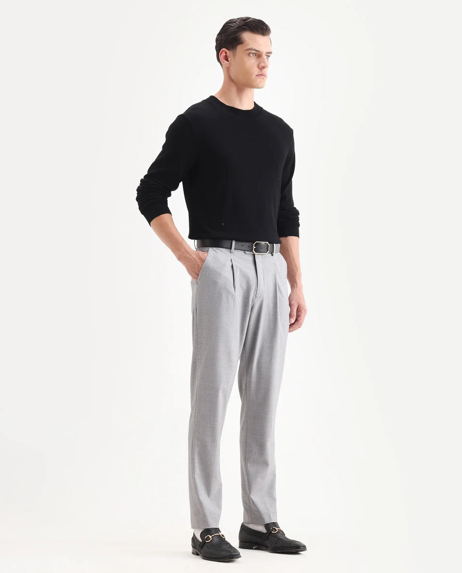 Rare Rabbit Men's Morst Grey Polyester Blend Checked Print Relaxed Fit Trouser