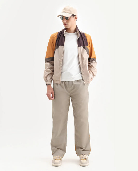 Rare Rabbit Men's Malo-B Beige Polyester Cut And Sew Regular Fit Track Pant