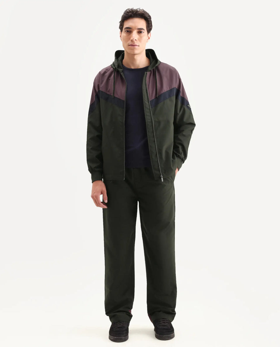 Rare Rabbit Men's Waber-B Olive Polyester Cut And Sew Regular Fit Track Pant
