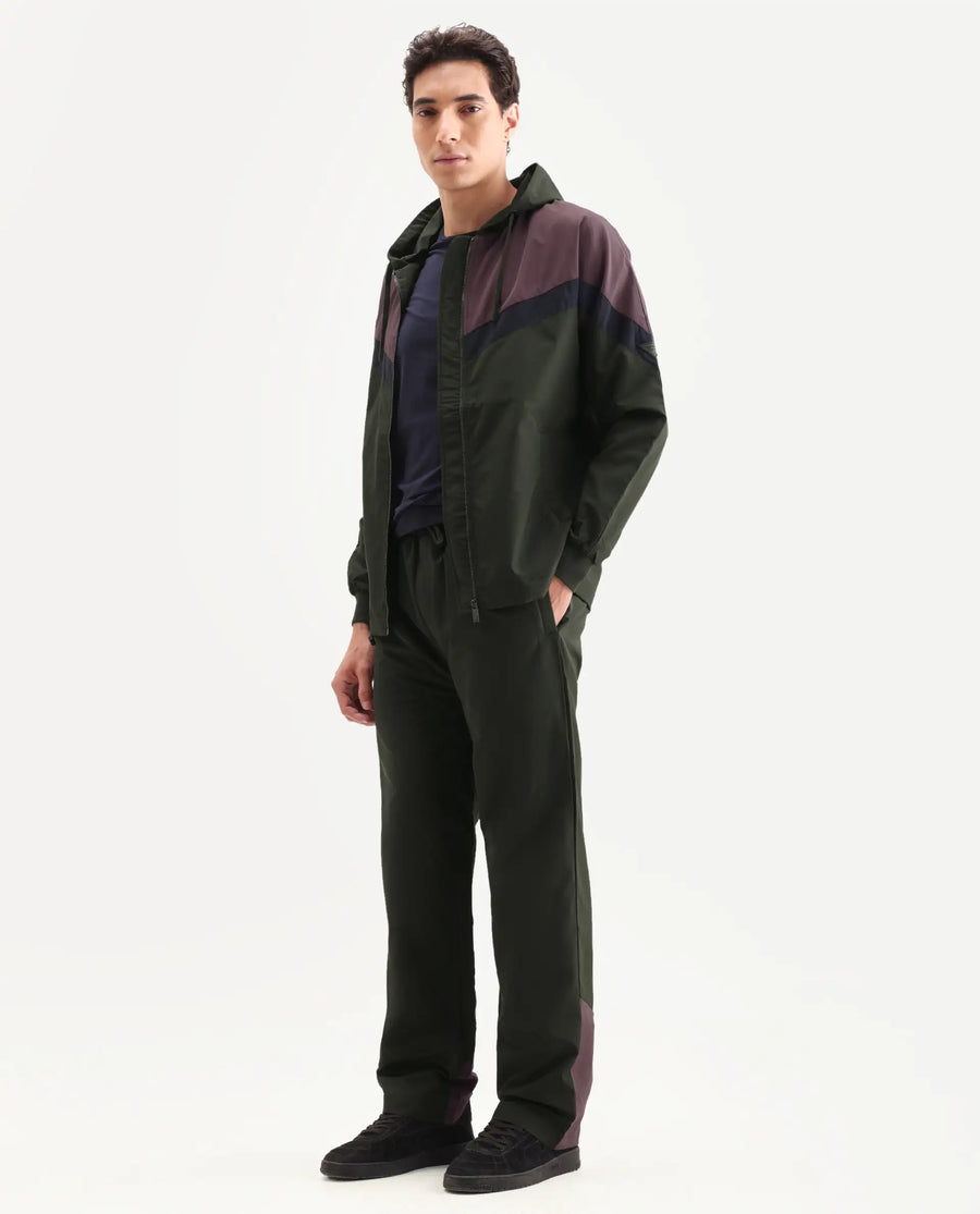 Rare Rabbit Men's Waber-B Olive Polyester Cut And Sew Regular Fit Track Pant