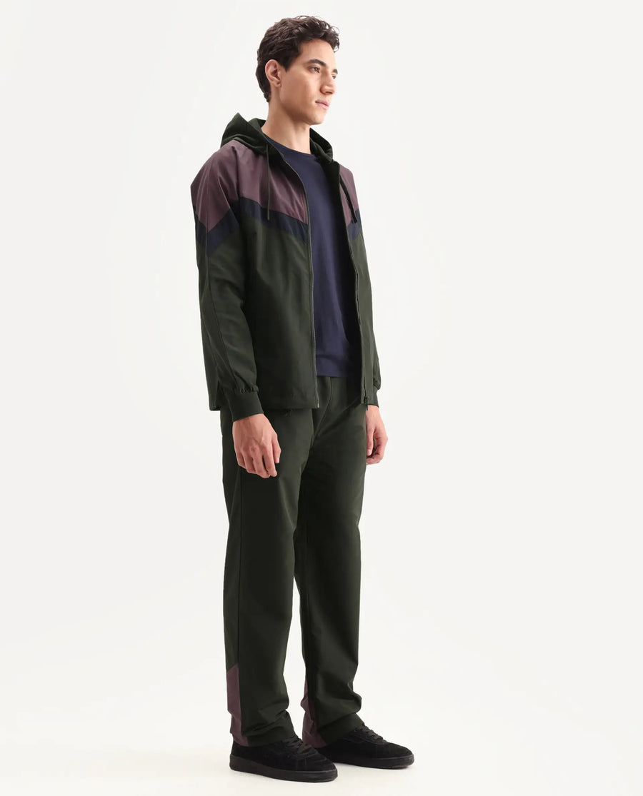 Rare Rabbit Men's Waber-B Olive Polyester Cut And Sew Regular Fit Track Pant
