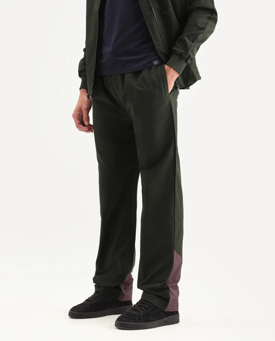 Rare Rabbit Men's Waber-B Olive Polyester Cut And Sew Regular Fit Track Pant