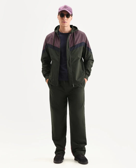 Rare Rabbit Men's Waber-B Olive Polyester Cut And Sew Regular Fit Track Pant