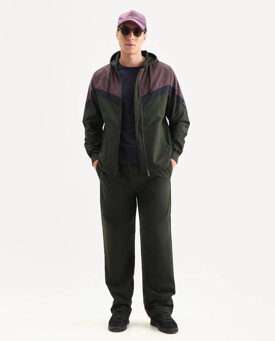 Rare Rabbit Men's Waber-B Olive Polyester Cut And Sew Regular Fit Track Pant