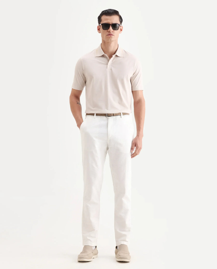 Rare Rabbit Men's Zire-25 Beige Cotton Plain Regular Fit Half Sleeve Polo