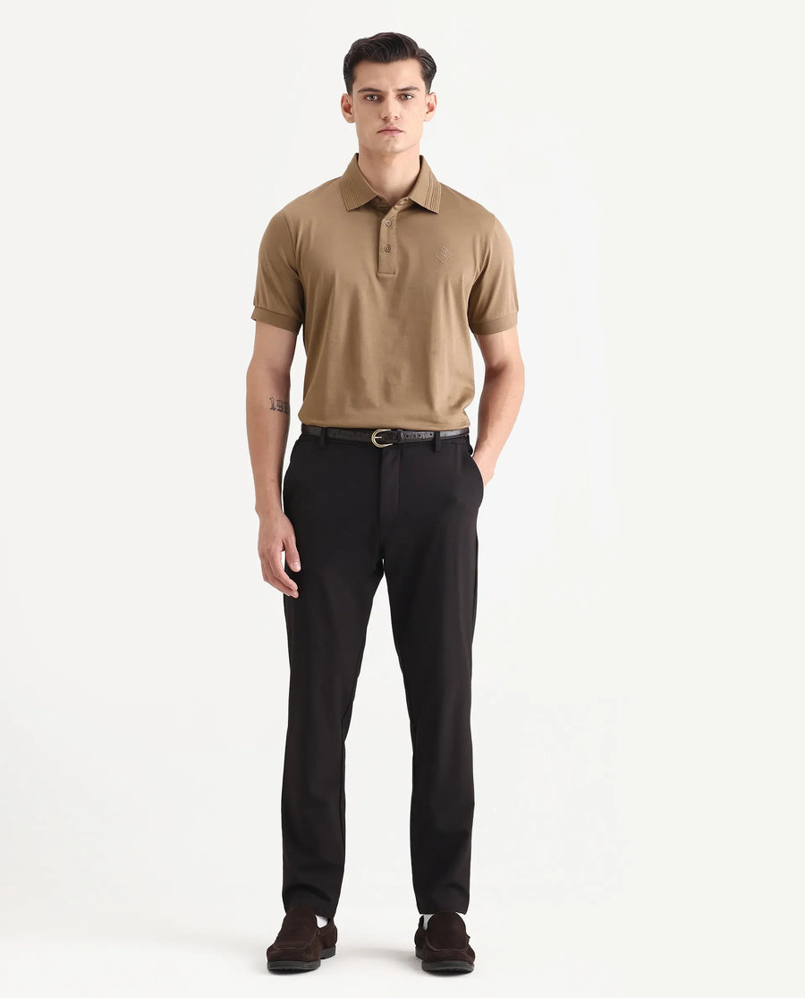 Rare Rabbit Men's Ripl Dusky Brown Cotton Plain Regular Fit Half Sleeve Polo