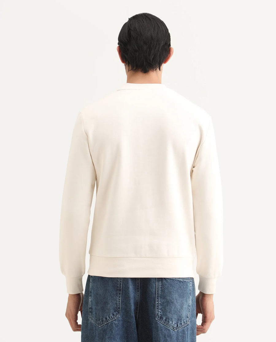Rare Rabbit Men's Nantes Off White Cotton Blend Graphic Print Boxy Fit Full Sleeve Crew Neck Sweatshirt