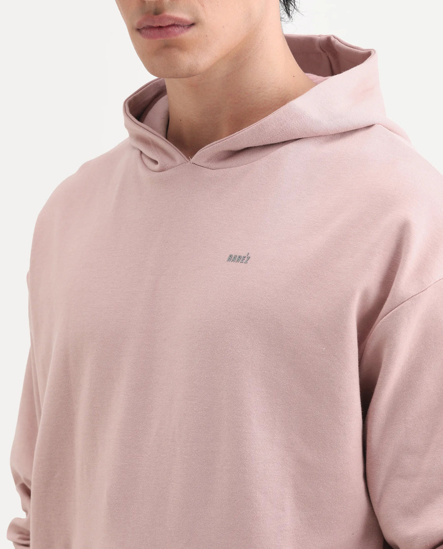 Rare Rabbit Men's Wale Dusky Pink Cotton Blend Graphic Print Boxy Fit Full Sleeve Hooded Sweatshirt