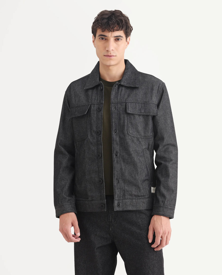 Rare Rabbit Men's Loon Black Cotton Graphic Print Regular Fit Full Sleeve Spread Collar Jacket