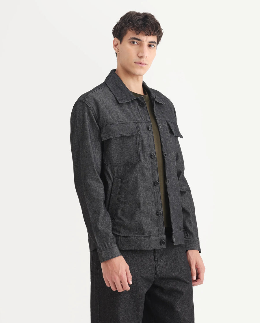 Rare Rabbit Men's Loon Black Cotton Graphic Print Regular Fit Full Sleeve Spread Collar Jacket