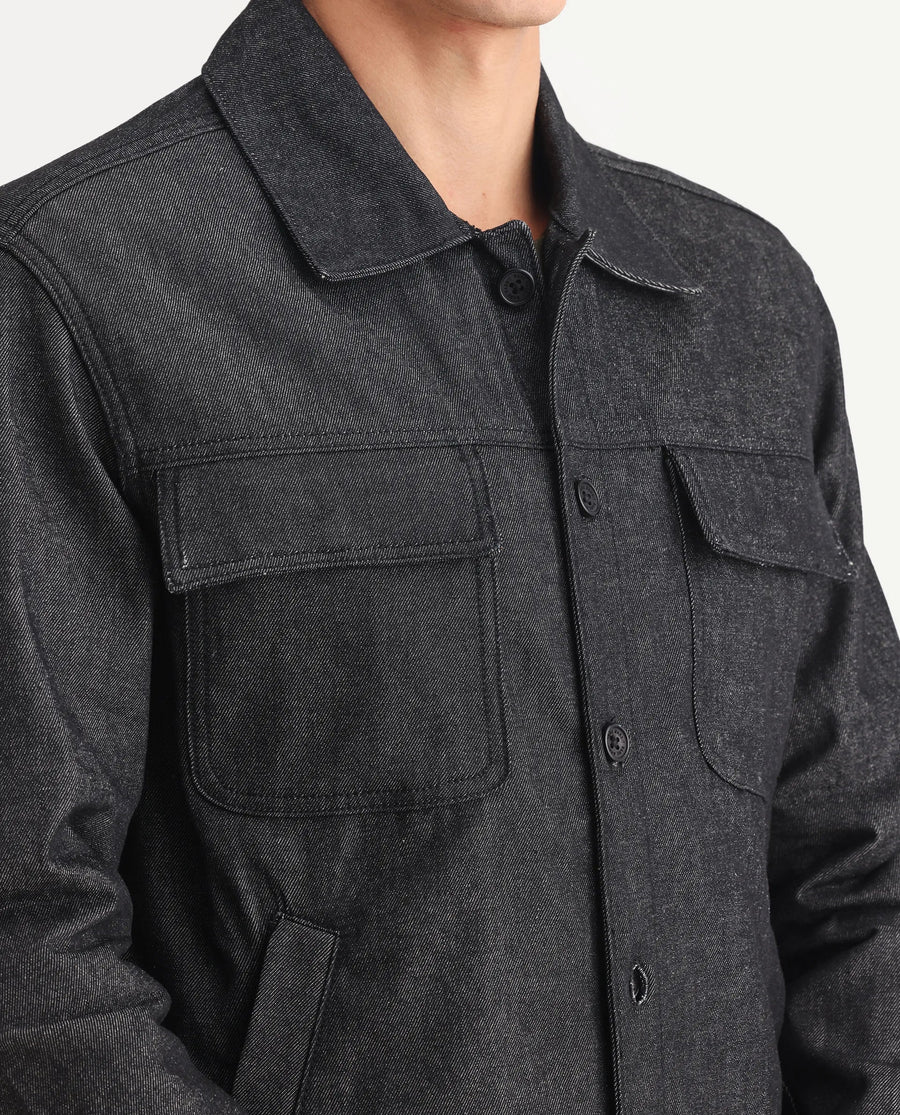 Rare Rabbit Men's Loon Black Cotton Graphic Print Regular Fit Full Sleeve Spread Collar Jacket