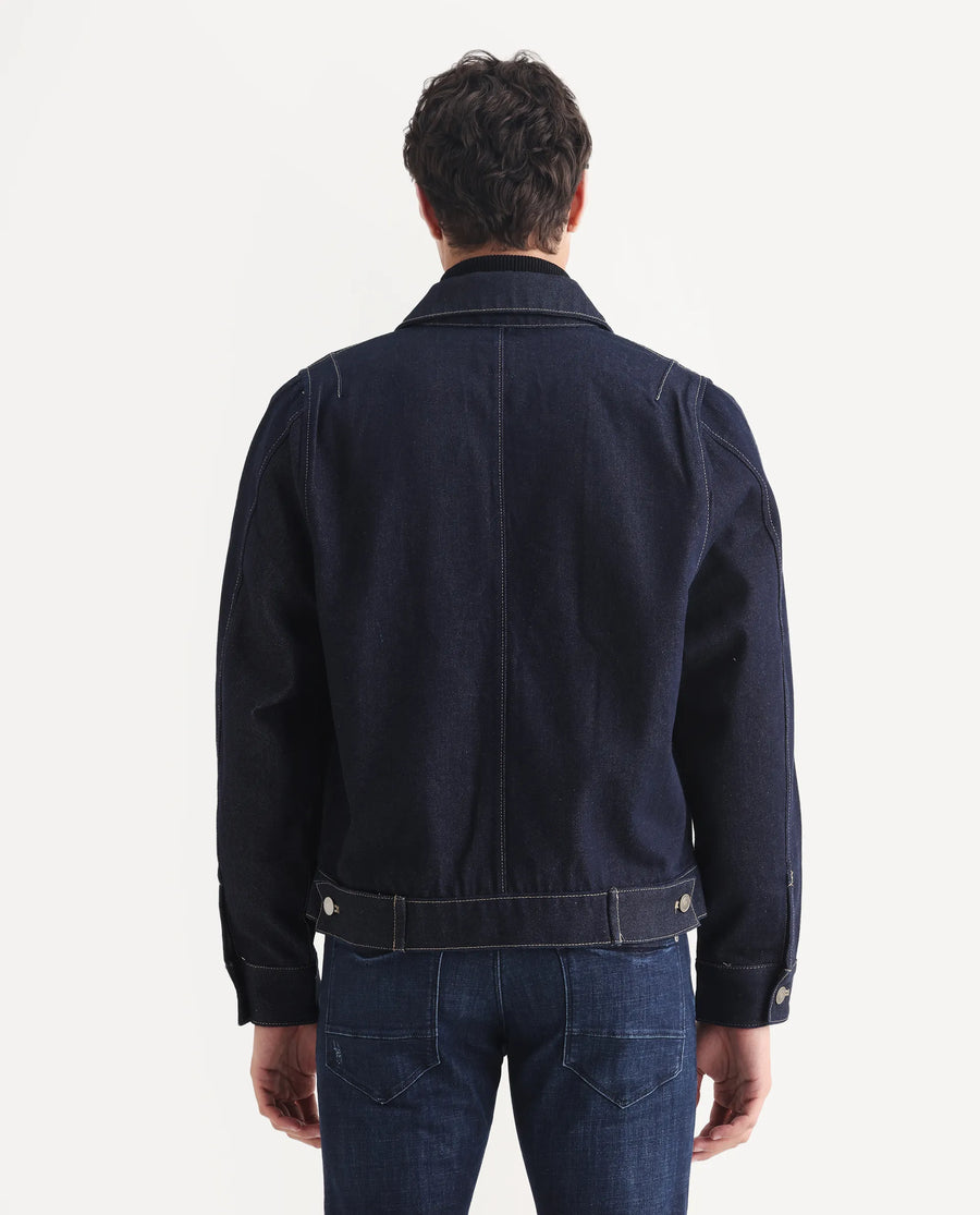 Rare Rabbit Men's Teron Blue Cotton Label Print Relaxed Fit Full Sleeve Spread Collar Denim Jacket
