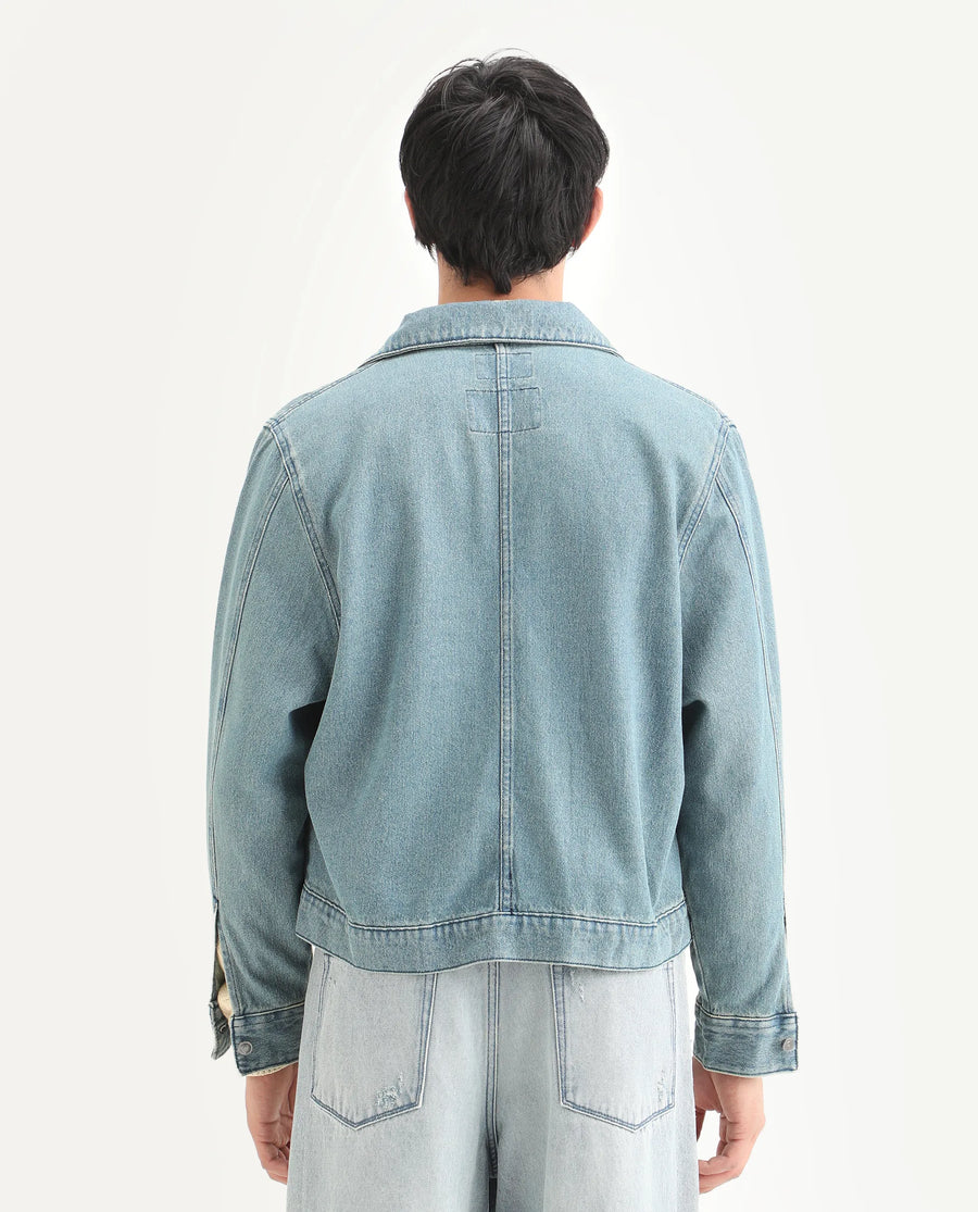 Rare Rabbit Men's Gausst Blue Cotton Plain Regular Fit Full Sleeve Spread Collar Jacket
