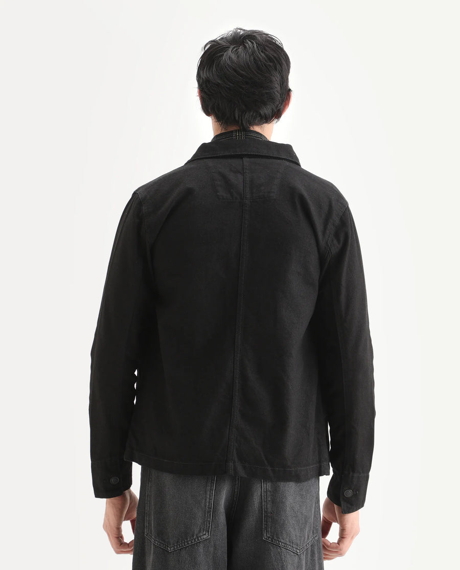 Rare Rabbit Men's Nio Black Cotton Plain Regular Fit Full Sleeve Spread Collar Jacket