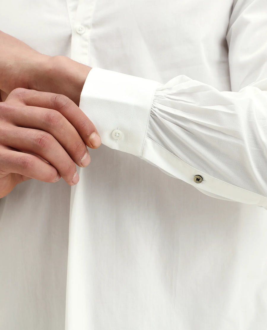 Rare Rabbit Men's Shin White Cotton Plain Regular Fit Full Sleeve Mandarin Collar Shirt