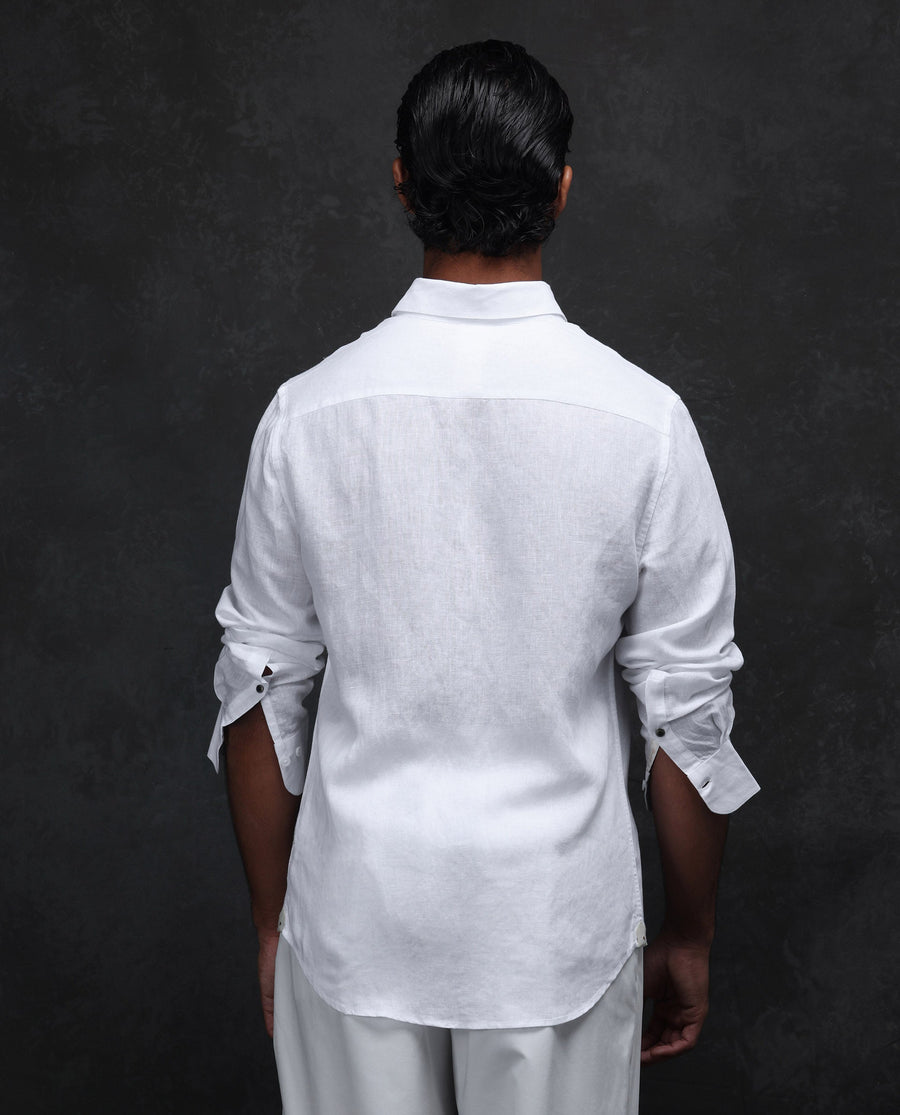 Rare Rabbit Men's Linex Ls-25 White Linen Blend Plain Regular Fit Full Sleeve Collared Shirt