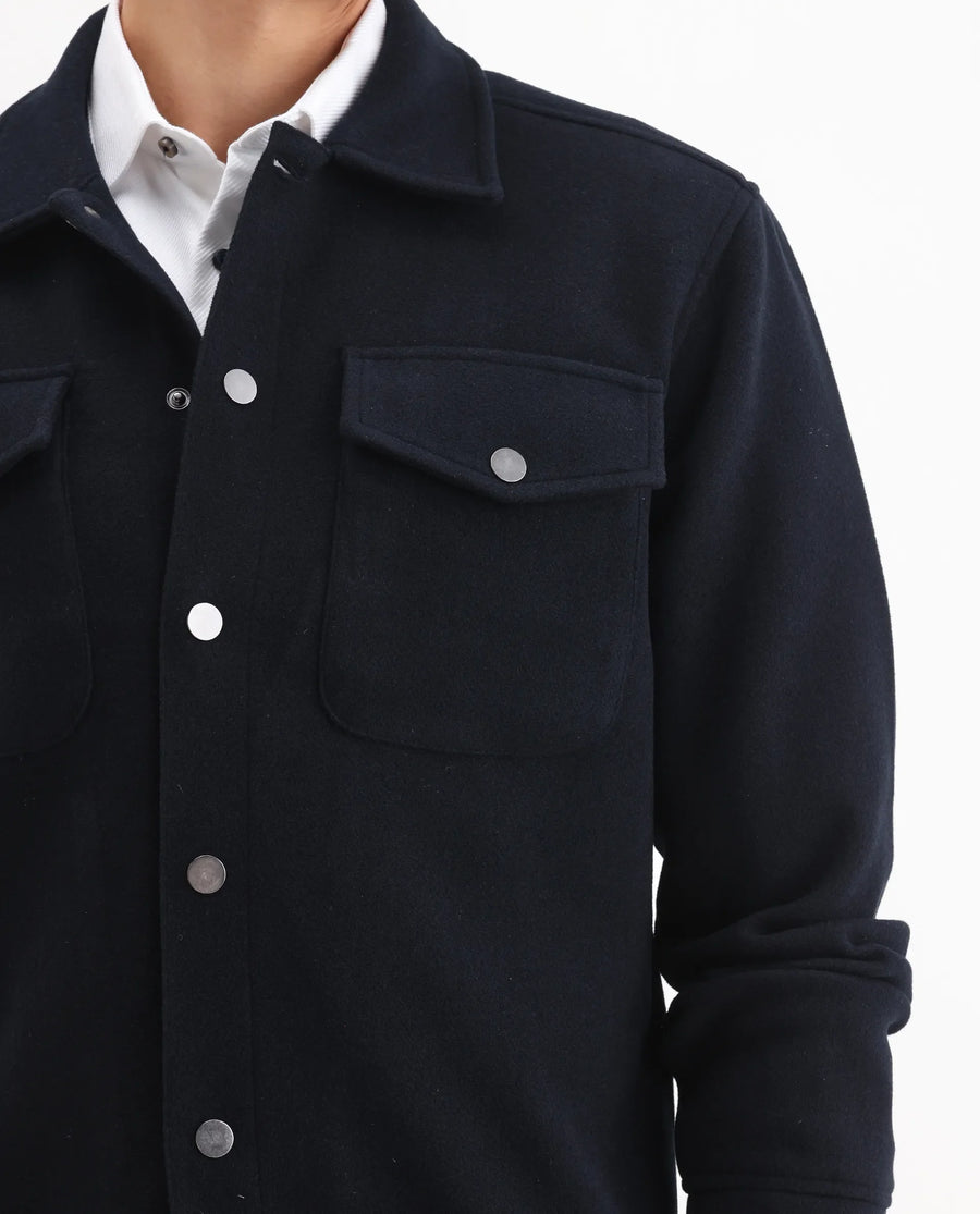 Rare Rabbit Men's Tweedo-25 Navy Olyester Textured Relaxed Fit Full Sleeve Spread Collar Jacket