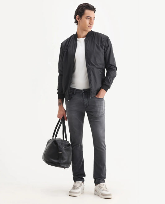 Rare Rabbit Men's Switz-1 Dark Grey Cotton Blend Fabric Hawk Slim Plain Jeans