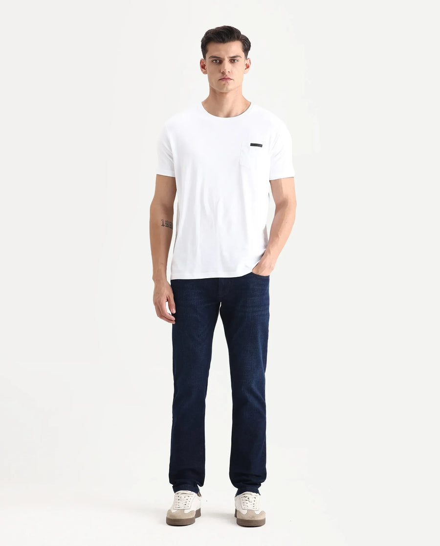 Rare Rabbit Men's Ledo-1 Dark Navy Cotton Blend Fabric Hawk Slim Plain Jeans
