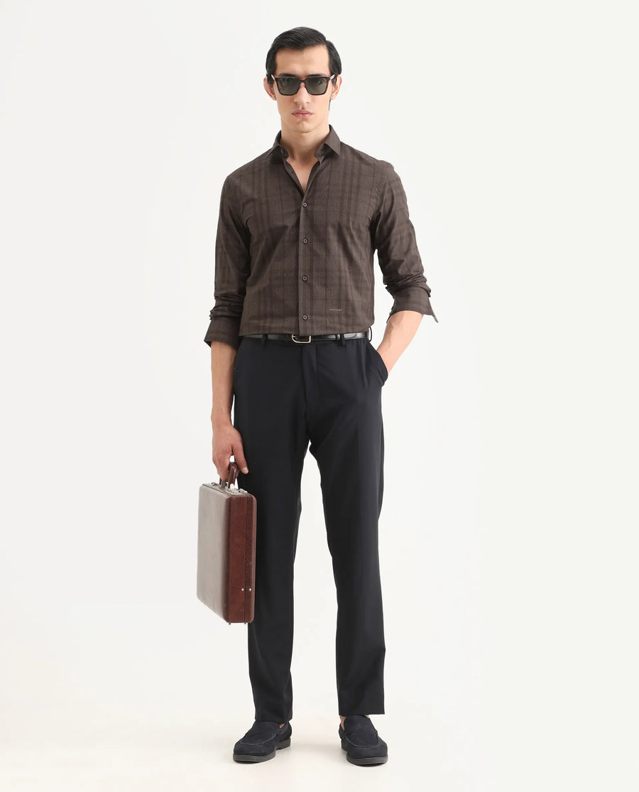 Rare Rabbit Men's Naro-25 Brown Cotton Checked Print Regular Fit Full Sleeve Spread Collar Shirt