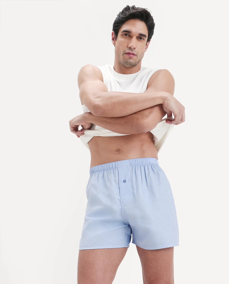 Rare Rabbit Men's Kiva Light Blue Lyocell Regular Fit Checks Boxer