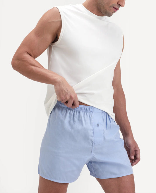 Rare Rabbit Men's Kiva Light Blue Lyocell Regular Fit Checks Boxer