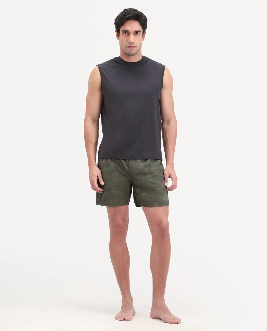 Rare Rabbit Men's Cean Olive Cotton Fabric Regular Fit Checks Boxer