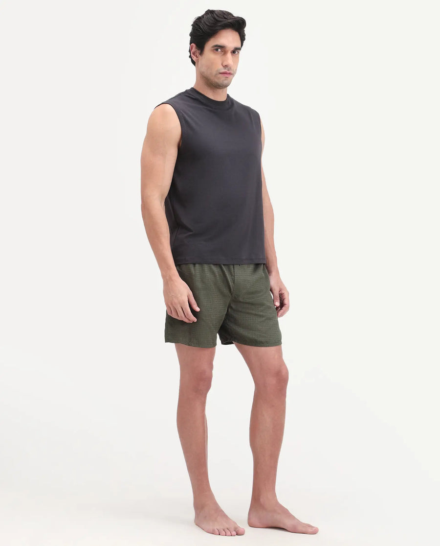 Rare Rabbit Men's Cean Olive Cotton Fabric Regular Fit Checks Boxer