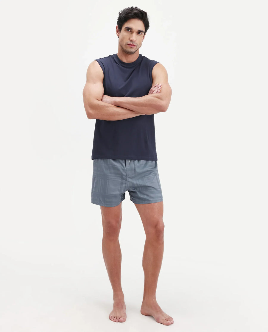 Rare Rabbit Men's Deval Dark Grey Cotton Blend Fabric Regular Fit Checks Boxer