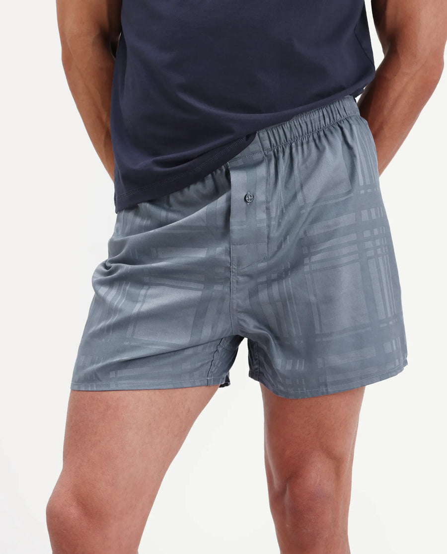 Rare Rabbit Men's Deval Dark Grey Cotton Blend Fabric Regular Fit Checks Boxer