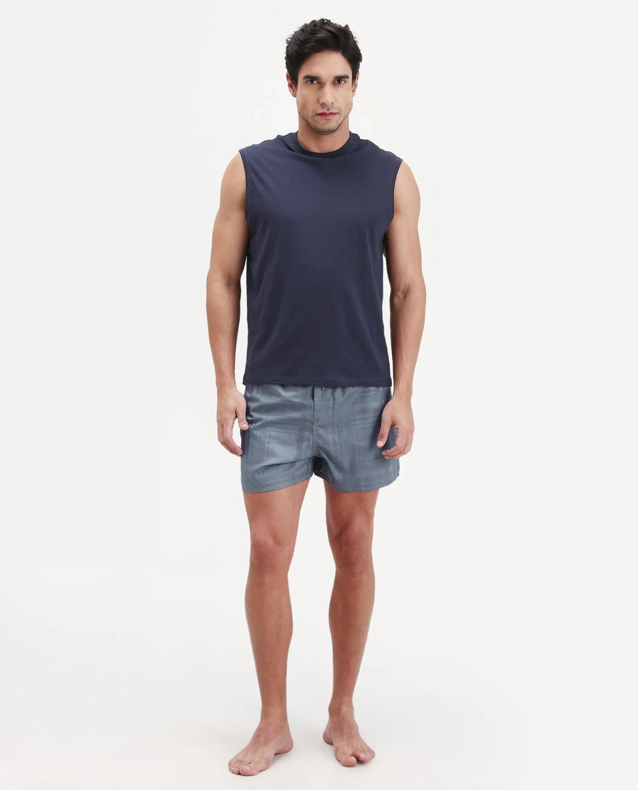 Rare Rabbit Men's Deval Dark Grey Cotton Blend Fabric Regular Fit Checks Boxer