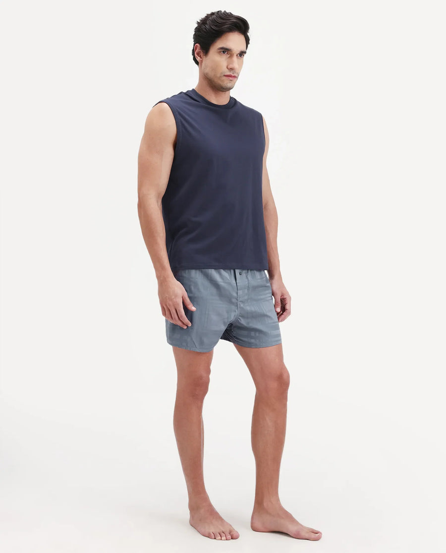 Rare Rabbit Men's Deval Dark Grey Cotton Blend Fabric Regular Fit Checks Boxer