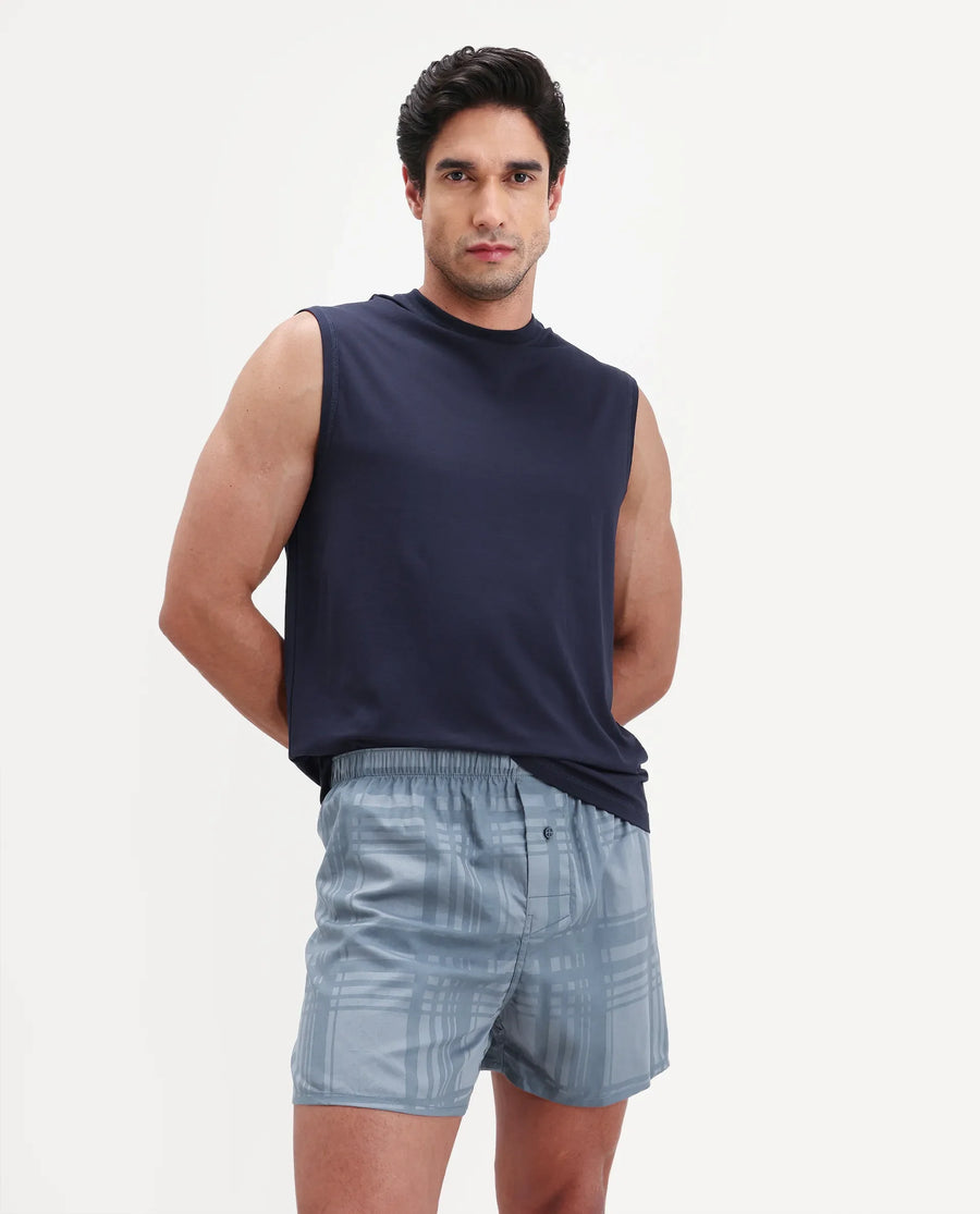 Rare Rabbit Men's Deval Dark Teal Cotton Blend Fabric Regular Fit Checks Boxer