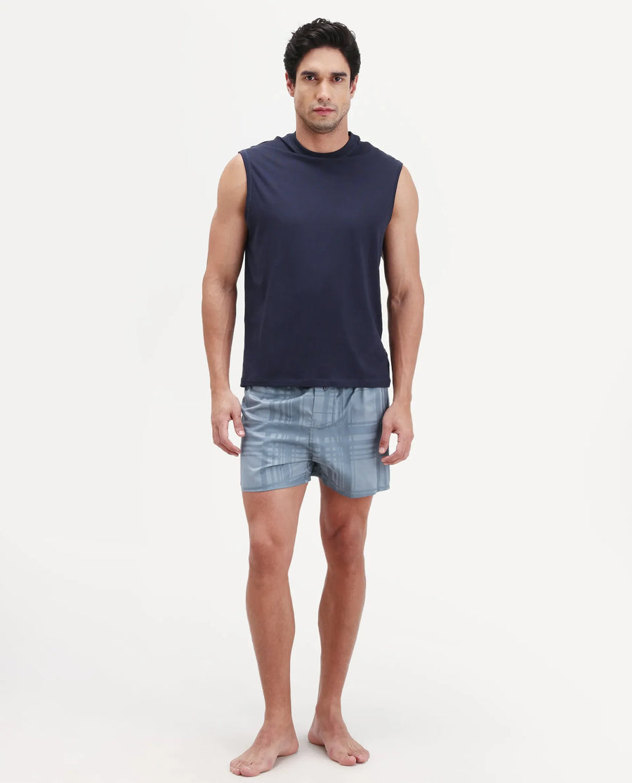 Rare Rabbit Men's Deval Dark Teal Cotton Blend Fabric Regular Fit Checks Boxer