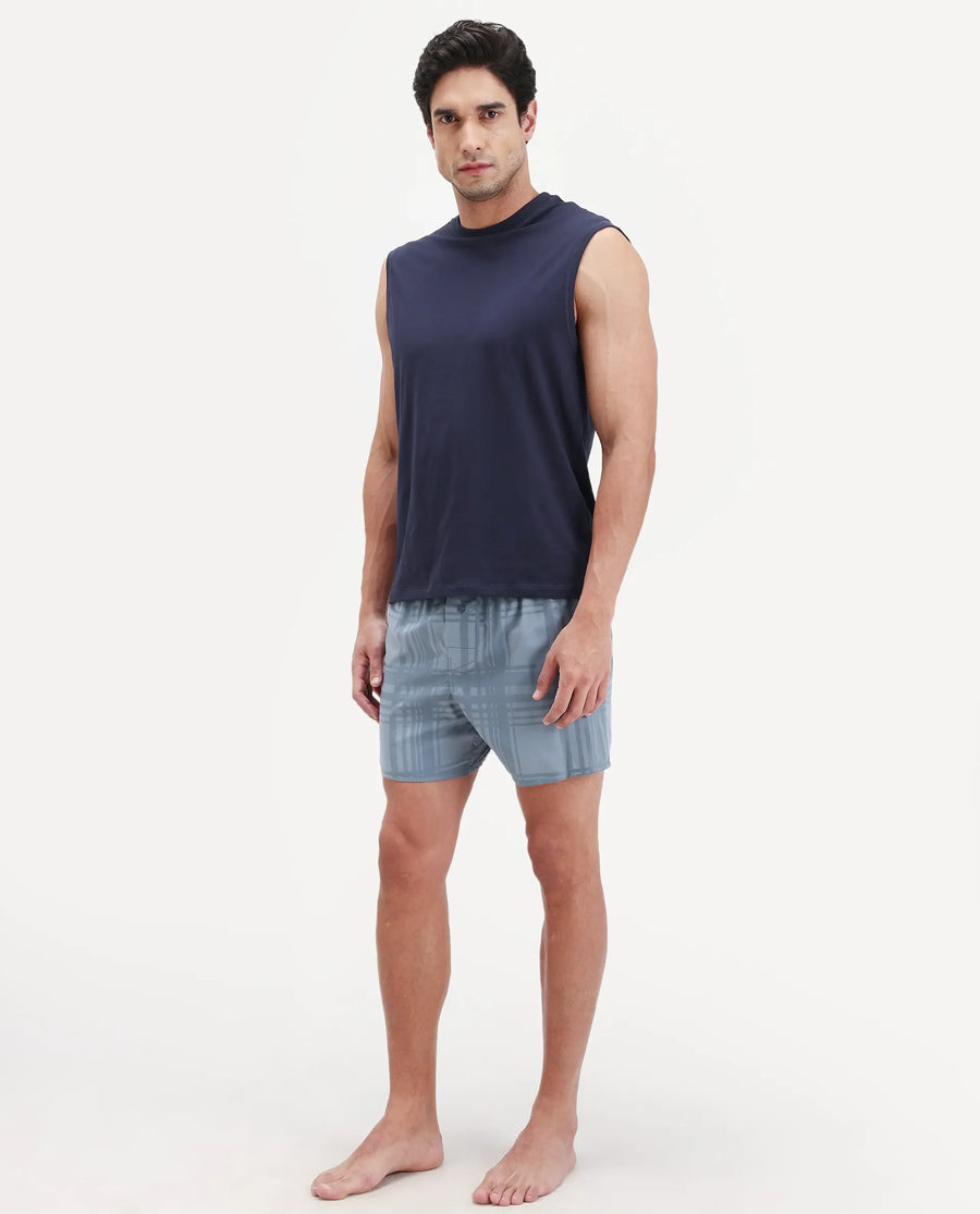 Rare Rabbit Men's Deval Dark Teal Cotton Blend Fabric Regular Fit Checks Boxer