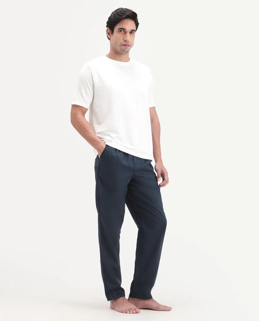 Rare Rabbit Men's Mariv Navy Cotton Fabric Regular Fit Checks Pajama