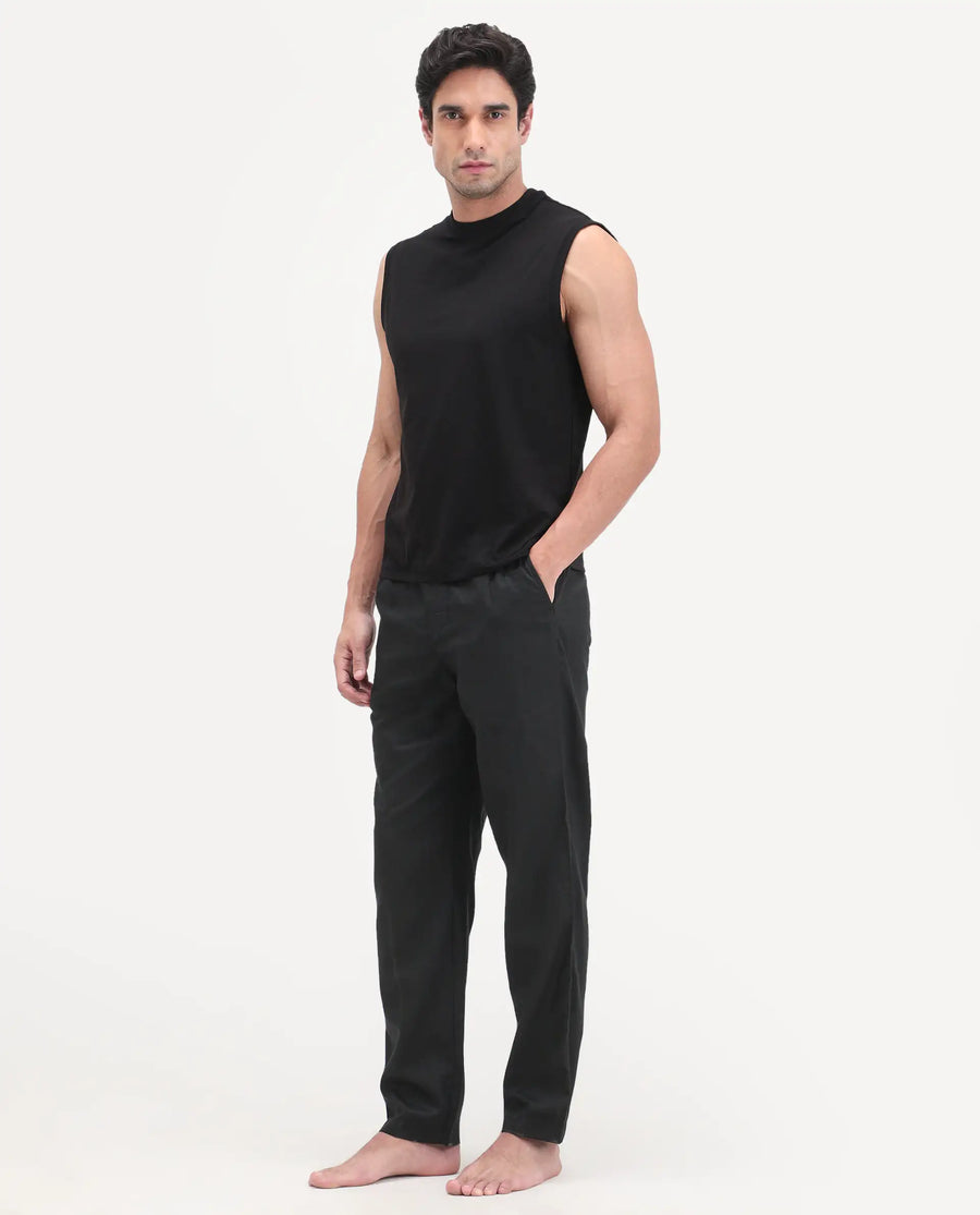 Rare Rabbit Men's Mariv Black Cotton Fabric Regular Fit Checks Pajama