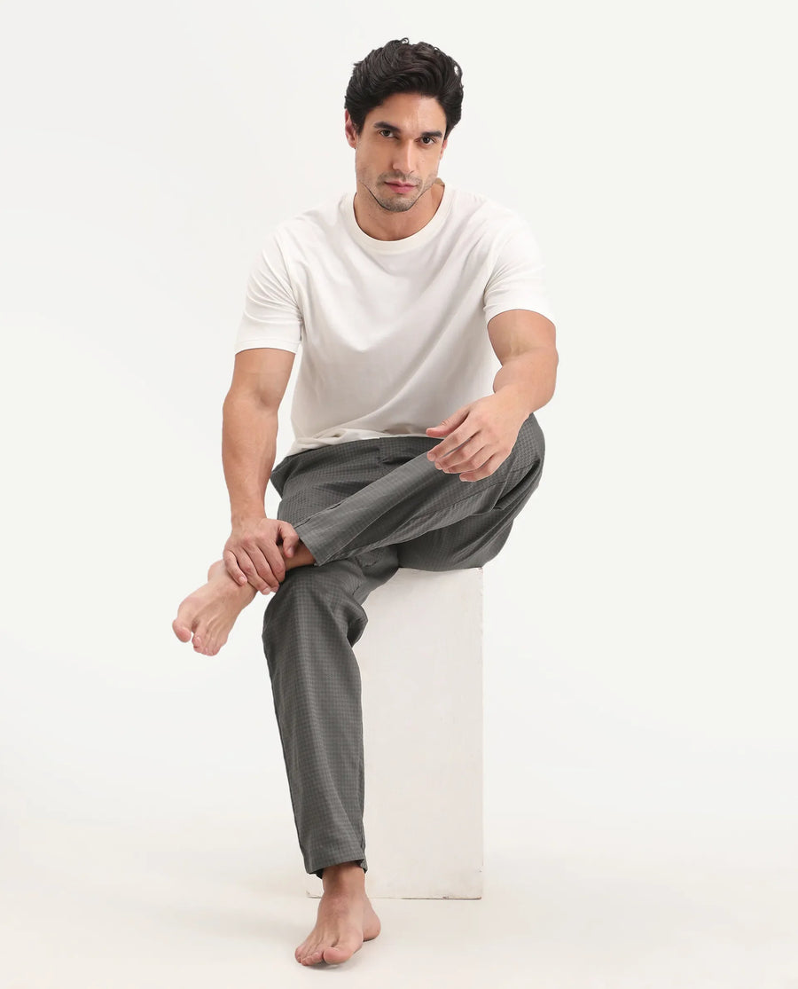 Rare Rabbit Men's Mariv Dark Grey Cotton Fabric Regular Fit Checks Pajama