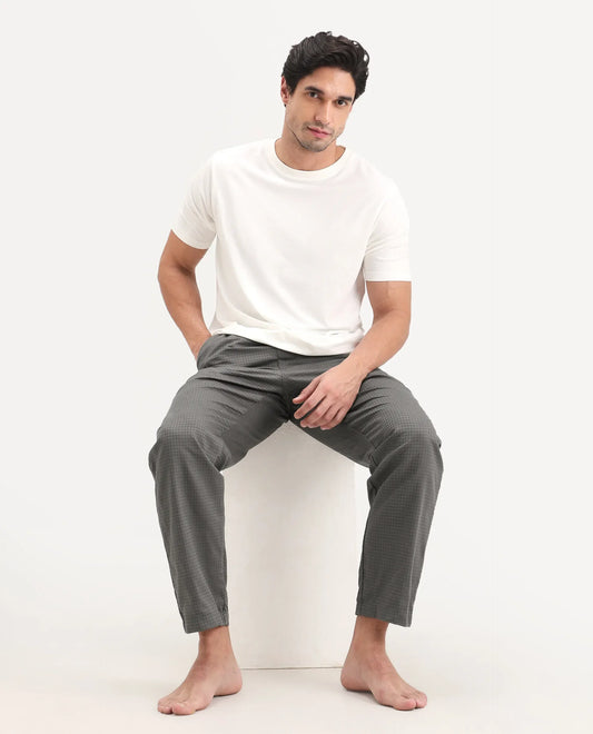 Rare Rabbit Men's Mariv Dark Grey Cotton Fabric Regular Fit Checks Pajama