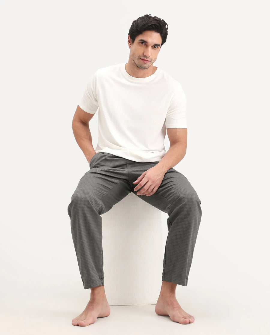 Rare Rabbit Men's Mariv Dark Grey Cotton Fabric Regular Fit Checks Pajama