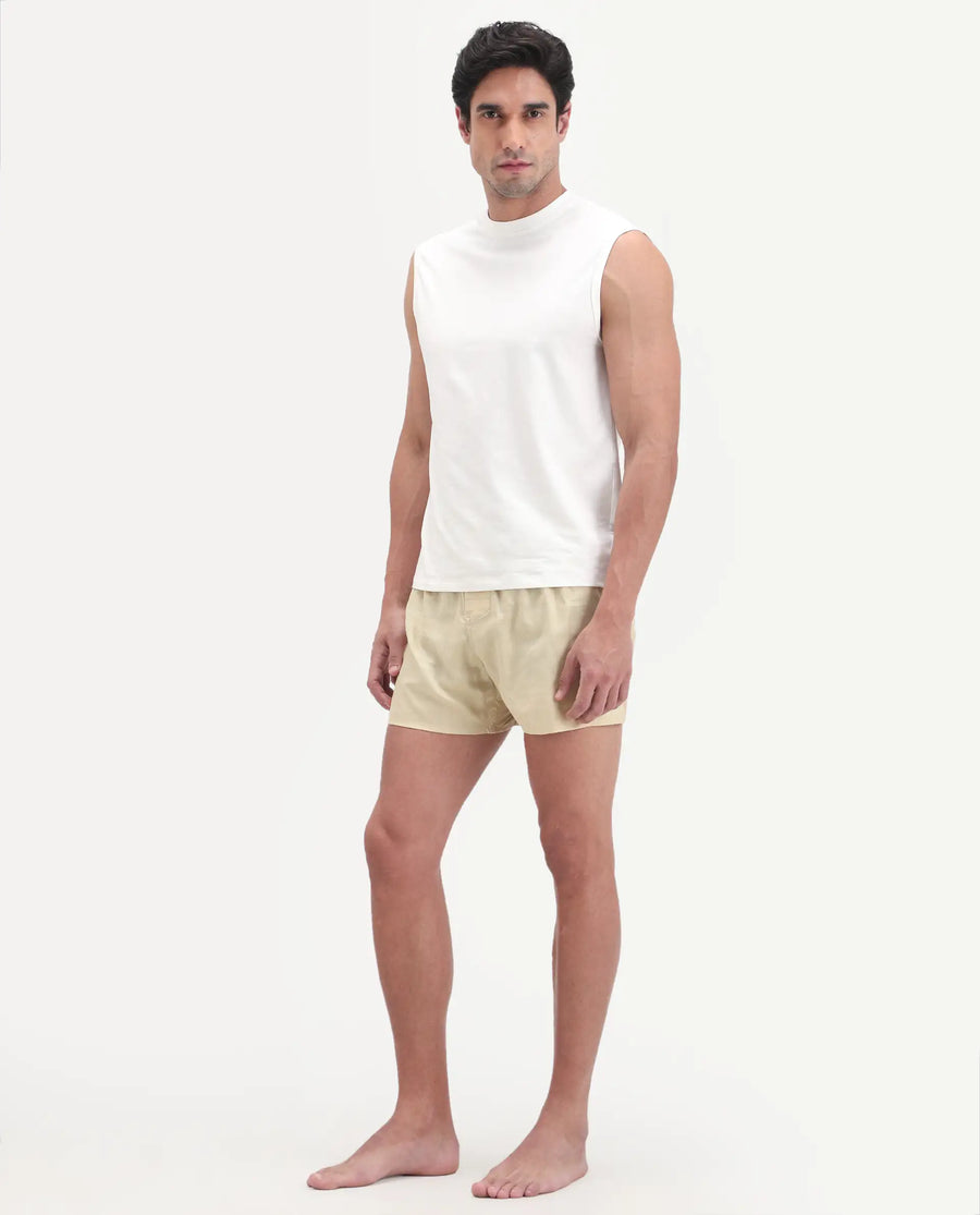 Rare Rabbit Men's Deval Beige Cotton Blend Fabric Regular Fit Checks Boxer