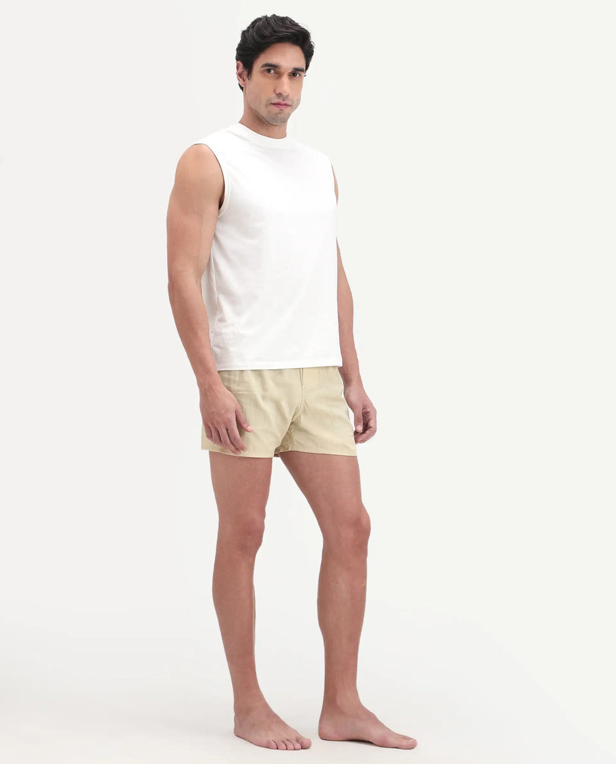Rare Rabbit Men's Deval Beige Cotton Blend Fabric Regular Fit Checks Boxer
