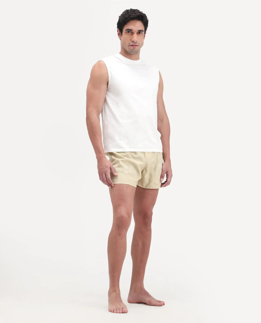Rare Rabbit Men's Deval Beige Cotton Blend Fabric Regular Fit Checks Boxer