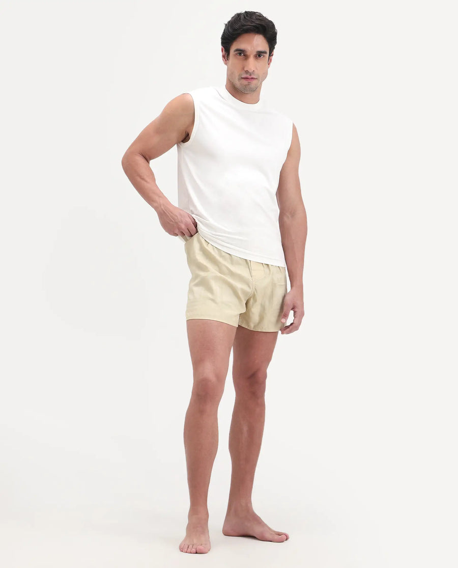 Rare Rabbit Men's Deval Beige Cotton Blend Fabric Regular Fit Checks Boxer